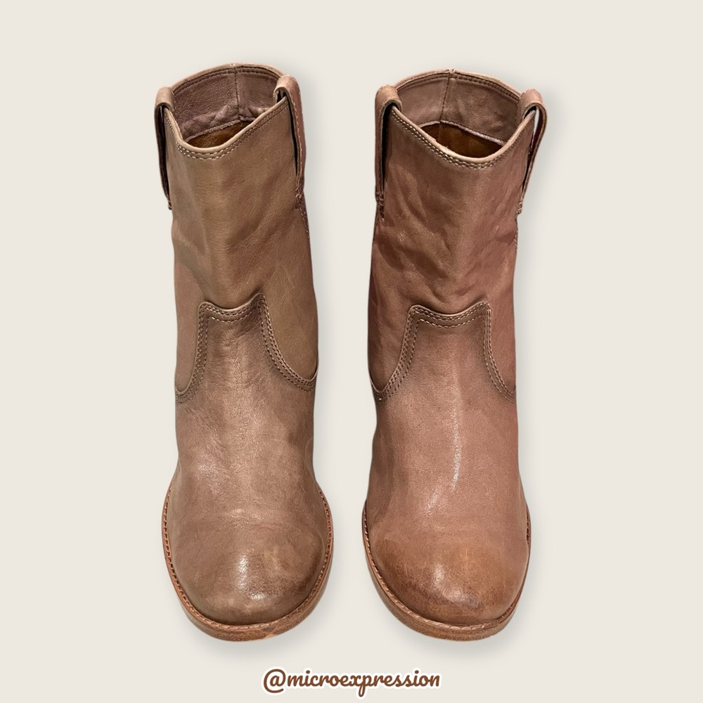 Frye Anna Short Tan Leather Pull On Ankle Boots - Picture 10 of 15